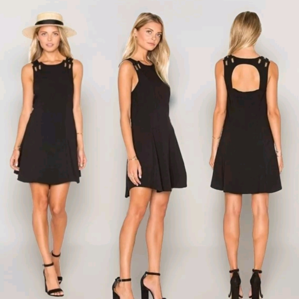 Free People Baby Love Black Cutout Back Mini Dress M Boho Edgy Festival Chic